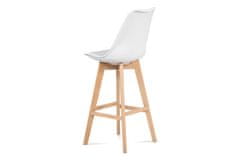Autronic Barová stolička Barová židle, bílá plast+ekokůže, nohy masiv buk (CTB-801 WT)