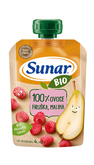 Sunar BIO ovocné vrecko hruška, malina 4m +, 100 g