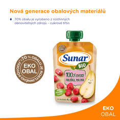 Sunar BIO ovocné vrecko hruška, malina 4m +, 100 g