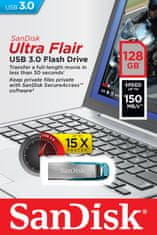 SanDisk Ultra Flair/128GB/USB 3.0/USB-A/Modrá