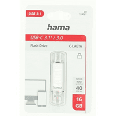 HAMA Flash Pen Laeta, USB-C/USB-A 3.1, 16 GB, 40 MB/s, strieborný