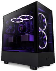 NZXT skriňa H5 Elite edition / 3x120 mm (2xRGB) fan / USB 3.0 / USB-C 3.1 / priehľadná bočnica aj predný panel / čierna