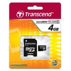 Transcend Pamäťová karta MicroSDHC 4GB Class4 + adapter