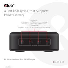 Club 3D Cestovní nabíječka 240W GaN technologie, 4xUSB-C, PPS + PD 3.1 Support