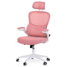 Autronic Kancelárska stolička, ružová sieťovina, biely plast, plastový kríž, kolieska na tvrdé podlahy