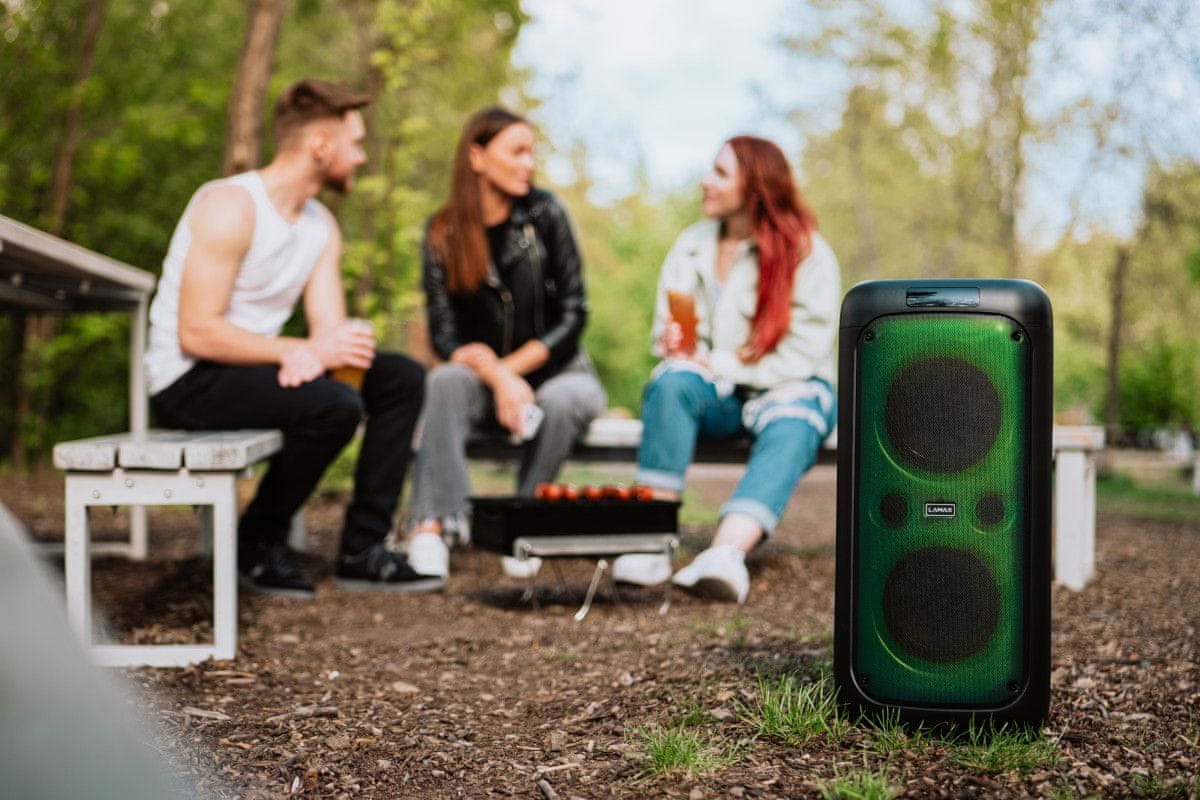  přenosný party reproduktor bluetooth lamax plus partyking1 super zvuk nabíjecí baterie bezdrátové párování karaoke 