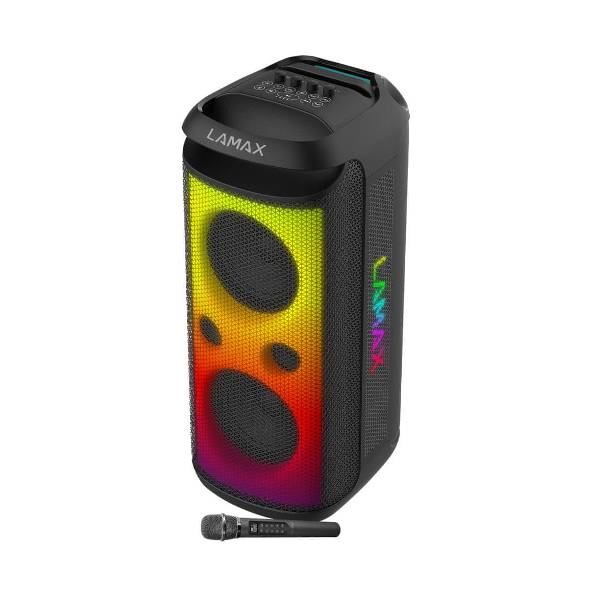  přenosný party reproduktor bluetooth lamax max partyking1 super zvuk nabíjecí baterie bezdrátové párování karaoke 