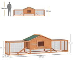 PAWHUT PawHut Králikáreň XXL s vonkajším krytom Priestranná klietka pre králiky, jedľové drevo a kovový drôt, 100x68x59cm| 