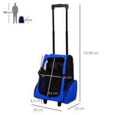 PAWHUT Dog Bag Carrier Bag Vozík Pre Psa 2-V-1, Priedušná, Oxford Fabric, Modrá, 42X25X55 Cm 