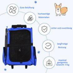 PAWHUT Dog Bag Carrier Bag Vozík Pre Psa 2-V-1, Priedušná, Oxford Fabric, Modrá, 42X25X55 Cm 