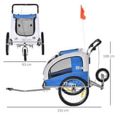 PAWHUT 2V1 Príves Pre Psa Jogger Príves Na Bicykel Príves Pre Psa Modrý + Sivý 155 X 83 X 108 Cm 