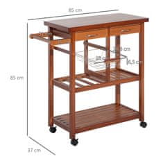 HOMCOM HOMCOM kuchynský vozík, servírovací vozík s policou, košík, držiak na fľašu vína, drevo, 85x37x85cm, všestranný 