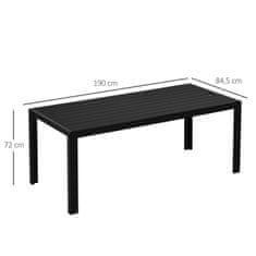 OUTSUNNY Záhradný Stôl Hliníkový Stôl Záhradná Terasa Drevoplastový Polywood Čierny 