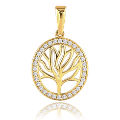 MINET Zlatý prívesok strom života s bielymi zirkónmi Au 585/1000 1,55g