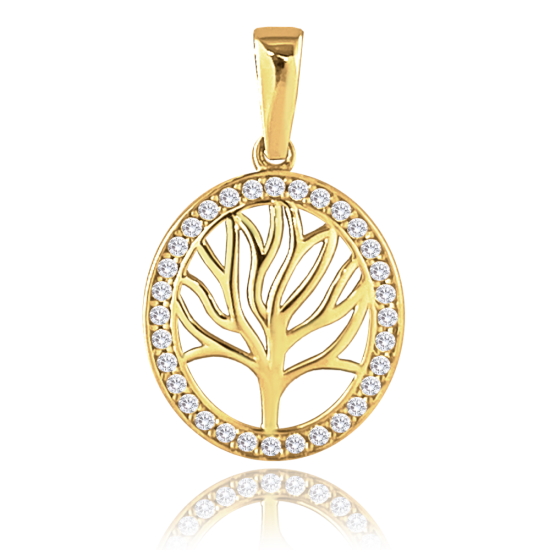 MINET Zlatý prívesok strom života s bielymi zirkónmi Au 585/1000 1,55g