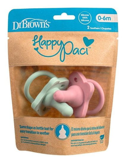 Dr.Brown´s HappyPaci cumlík 0-6m 2ks, ružový/zelený