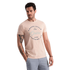 OMBRE Pánske tričko s potlačou Ombre Casual Style bledoružové MDN126021 S