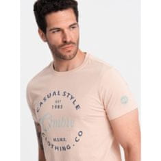 OMBRE Pánske tričko s potlačou Ombre Casual Style bledoružové MDN126021 S