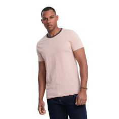 OMBRE Pánske tričko so surovým povrchom ružová MDN126066 S