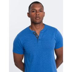 OMBRE Pánske tričko s okrúhlym výstrihom henley modré MDN126070 S