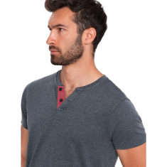 OMBRE Pánske tričko s okrúhlym výstrihom henley tmavomodré MDN126072 M