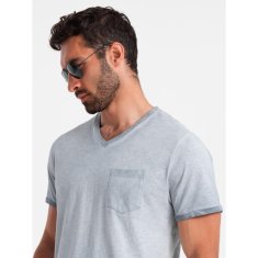 OMBRE Pánske tričko s výstrihom do V s vreckom sivá MDN126076 S