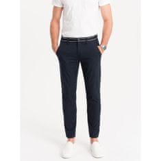 OMBRE Pánske chino nohavice s ozdobným pásom tmavomodré MDN126110 S