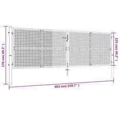 Vidaxl Záhradná brána, pletivo, pozinkovaná oceľ 400x175 cm, sivá