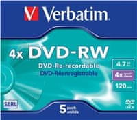 VERBATIM DVD-RW SERL 4,7 GB, 4x, šperk case 5 ks