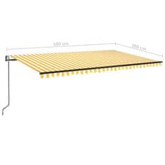 Vidaxl Automatická markíza, LED a senzor vetra 500x300 cm, žltá/biela