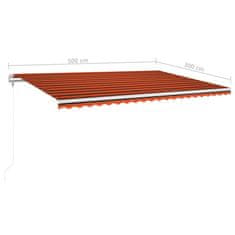 Vidaxl Automatická markíza,LED a senzor vetra 500x300cm,oranžová/hnedá