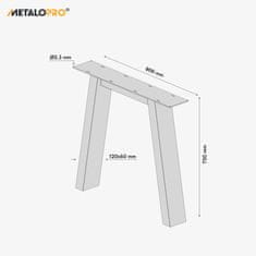 MetaloPro MetaloPro 2x Stolové nohy kovové Extreme, stabilné stolové podnože, stolové nohy čierne, stolové podnože do jedálne, Kovové nohy, Výška 72 cm