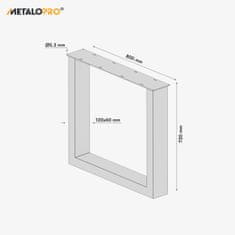 MetaloPro MetaloPro 2x Stolové nohy kovové Extreme, stabilné stolové podnože, stolové nohy čierne, stolové podnože do jedálne, Kovové nohy, Výška 72 cm