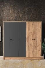 VerDesign VIDA päťdverová šatníková skriňa, pine/grey