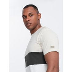 OMBRE Pánske trojfarebné tričko so širokými pruhmi biele MDN126016 M