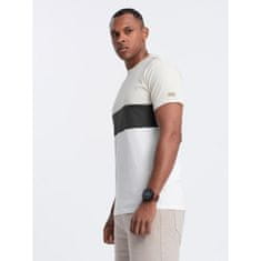 OMBRE Pánske trojfarebné tričko so širokými pruhmi biele MDN126016 M