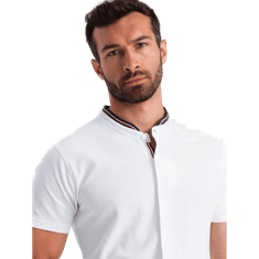 OMBRE Pánska pletená košeľa s krátkym rukávom a golierom biela MDN126144 S