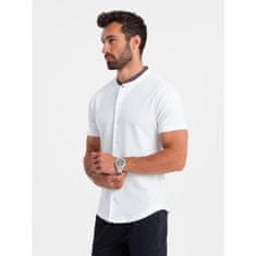 OMBRE Pánska pletená košeľa s krátkym rukávom a golierom biela MDN126144 S
