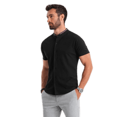 OMBRE Pánska pletená košeľa s krátkym rukávom a golierom čierna MDN126151 S