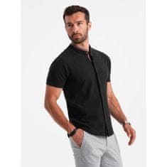 OMBRE Pánska pletená košeľa s krátkym rukávom a golierom čierna MDN126151 S