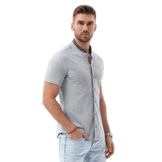 OMBRE Pánska pletená košeľa s krátkym rukávom a golierom sivá MDN126152 M