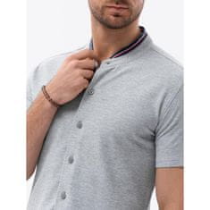 OMBRE Pánska pletená košeľa s krátkym rukávom a golierom sivá MDN126152 M