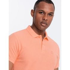 OMBRE Pánska jednofarebná polokošeľa BASIC pique knit peach MDN126169 S