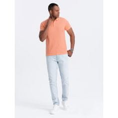 OMBRE Pánska jednofarebná polokošeľa BASIC pique knit peach MDN126169 S