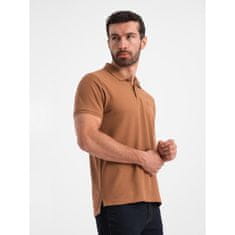 OMBRE Pánska jednofarebná polokošeľa BASIC pique knit hnedá MDN126172 S