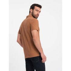 OMBRE Pánska jednofarebná polokošeľa BASIC pique knit hnedá MDN126172 S