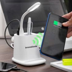 InnovaGoods Bezdrôtová nabíjačka 5 v 1 s organizérom a USB LED lampou DesKing InnovaGoods 