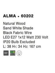 Nova Luce NOVA LUCE stojaca lampa ALMA prírodné drevo biele tienidlo čierny kábel E27 1x12W bez žiarovky 60202