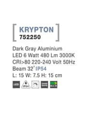Nova Luce NOVA LUCE vonkajšie nástenné svietidlo KRYPTON tmavo šedý hliník LED 6W 3000K 220-240V 32st. IP54 752250