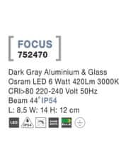 Nova Luce NOVA LUCE vonkajší reflektor FOCUS tmavo šedý hliník a sklo Osram LED 6W 3000K 220-240V 44st. IP54 752470